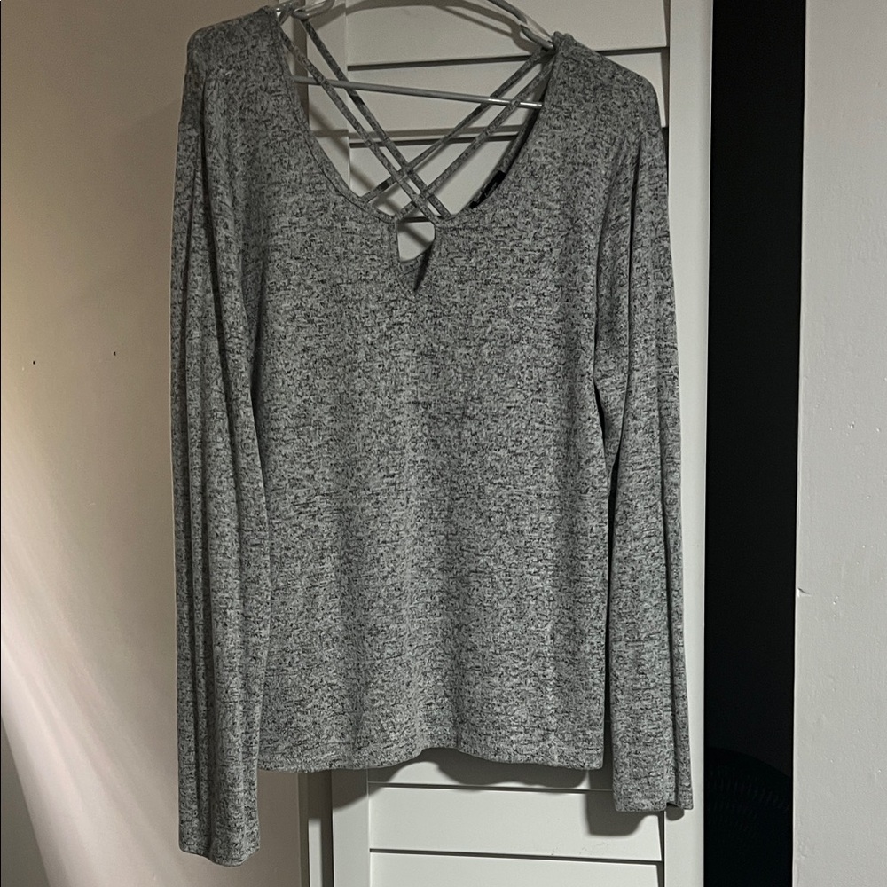 Gray Long Sleeve Top with Crisscross  Front and Back